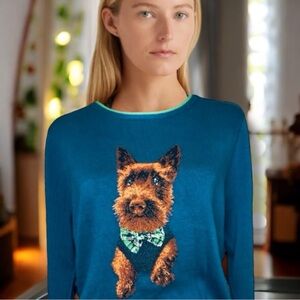 Land’s End Soft Supima Cotton Harbor Blue Dapper Dog 3/4 Sleeve Crew Neck Top